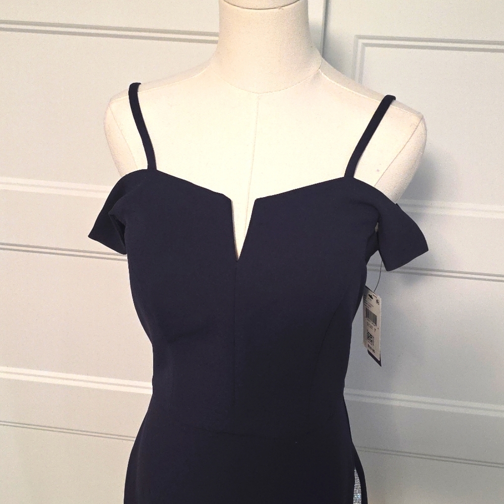 BCX Blue and Silver Asymmetrical Bodycon Cocktail Dress - Picture 3 of 6